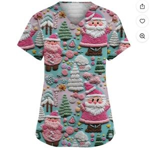 Iaqnaocc Christmas Womens Scrub Tops Plus Size V-Neck Xmas Tree Size Large
